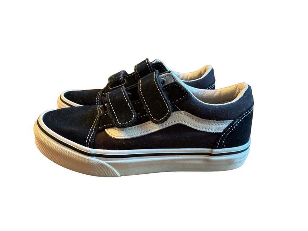 Vans Old Skool V Kids Size 2.0 Black White Hook And Loop Sneakers b1535
